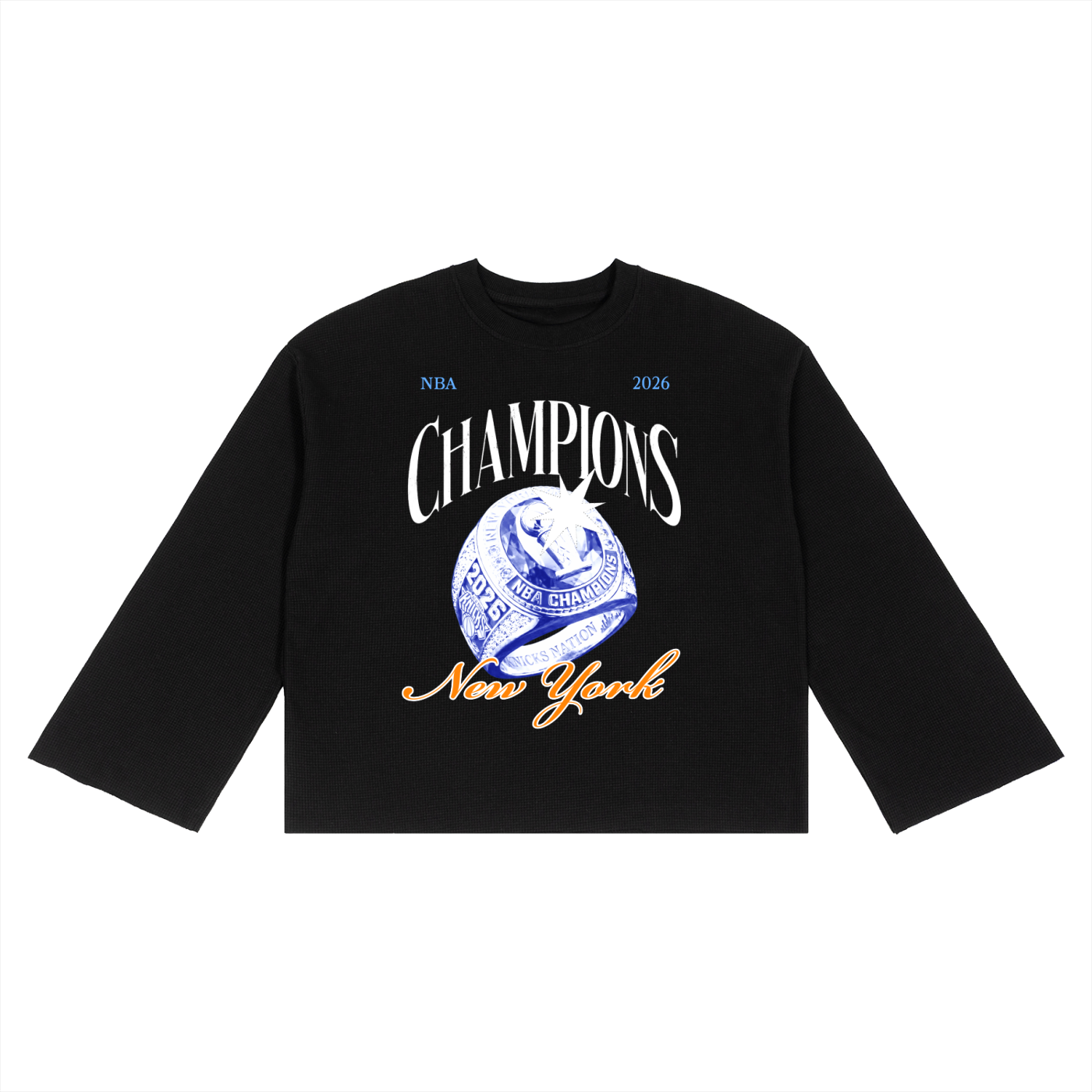 New York Knicks 2026 NBA Champions Waffle Raw Edge T-Shirt